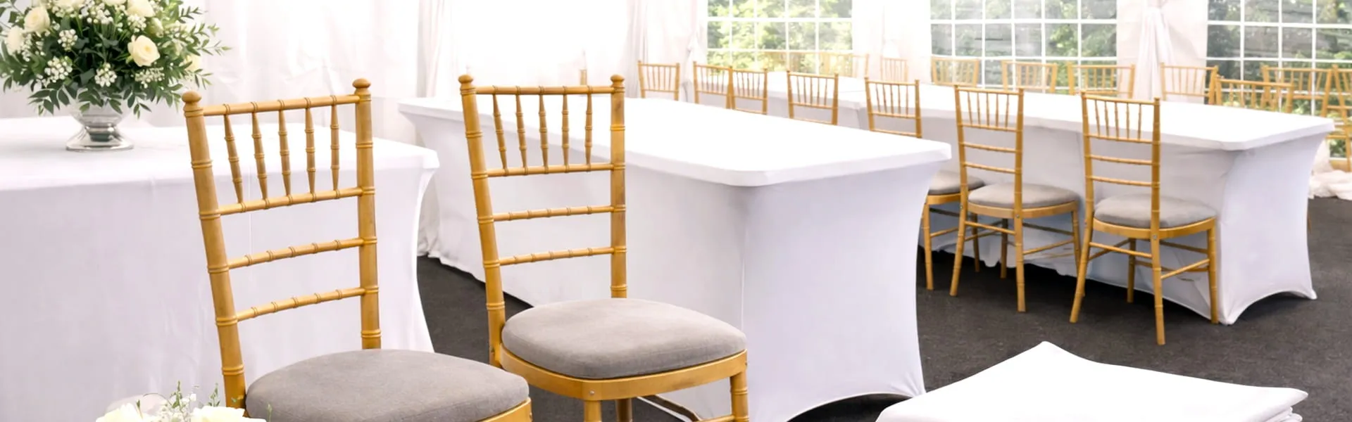 Furniture Hire Tables And Chairs Setup Marquee setup with tables and Chiavari chairs for furniture hire pricing