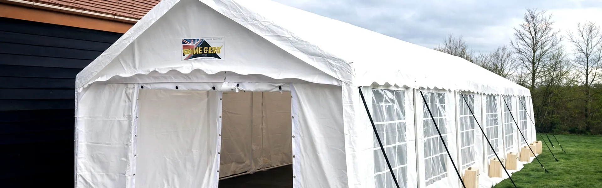 Marquee Hire Setup Outside Residential Property Marquee setup outside house showing event hire, delivery and installation