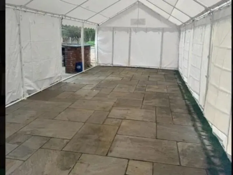Marquee Planning Layout Essex – Flooring and Interior Setup Marquee interior with flooring installed in Essex showing open layout for event planning and setup