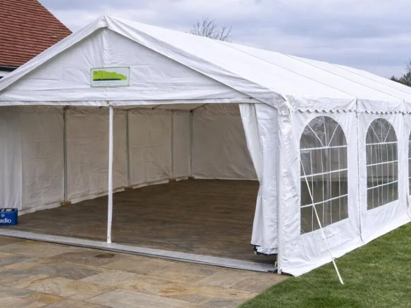Marquee Hire Availability and Enquiry Setup Marquee hire setup in Essex showing entrance and interior space for availability and enquiries