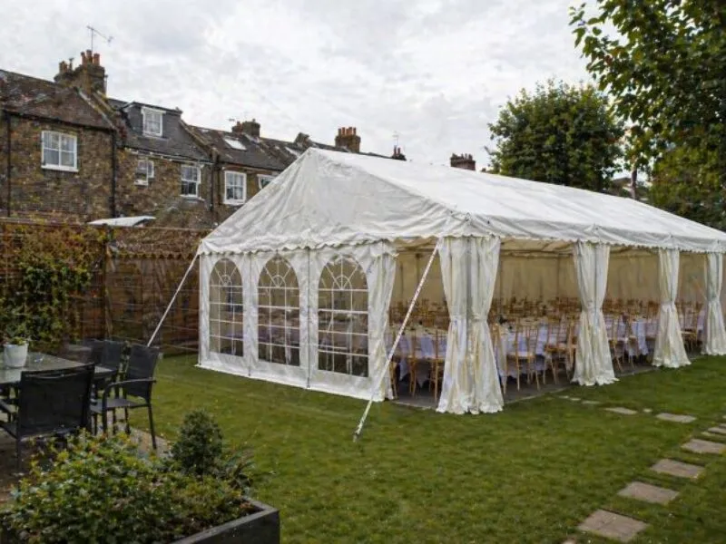 Marquee Hire Setup in Forest Gate Residential Garden Marquee hire setup in residential garden in Forest Gate with seating layout
