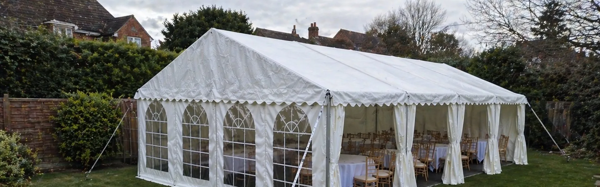 Marquee Hire Setup in London Garden Location Marquee hire setup in residential London garden for events