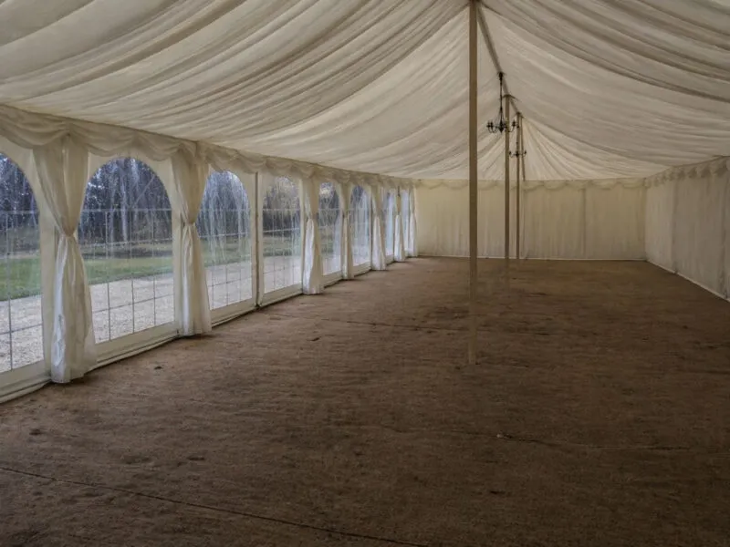 Traditional Marquee Interior Setup for Winter Events Traditional marquee interior setup with flooring for winter events and flexible layouts