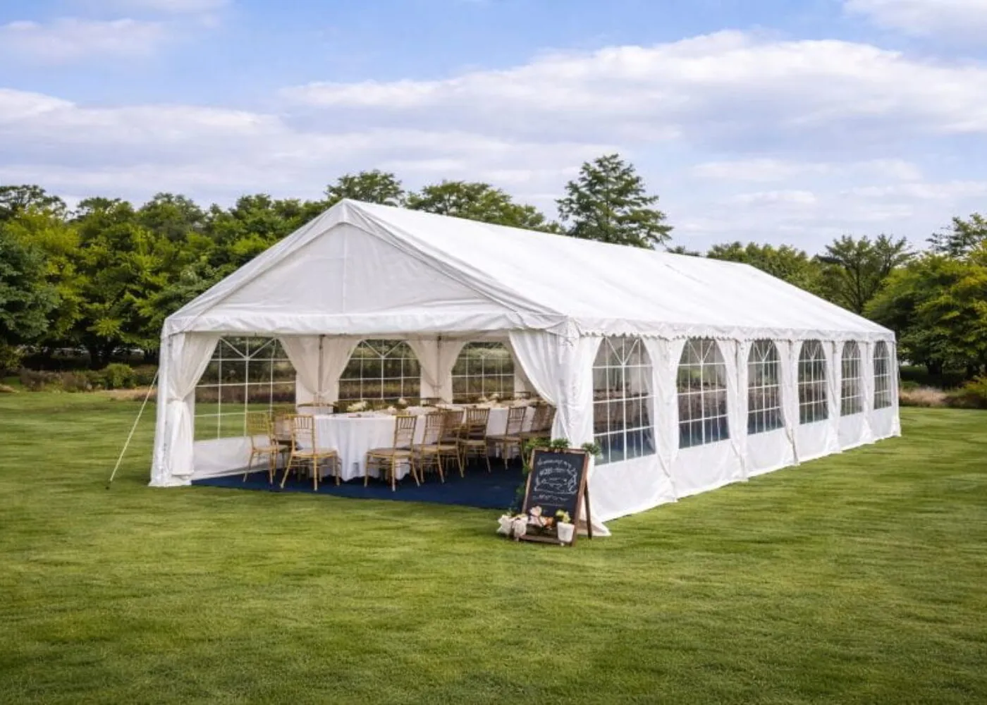 Traditional Marquee Hire – Size and Layout Example Traditional marquee hire setup in Essex showing size and layout for event pricing