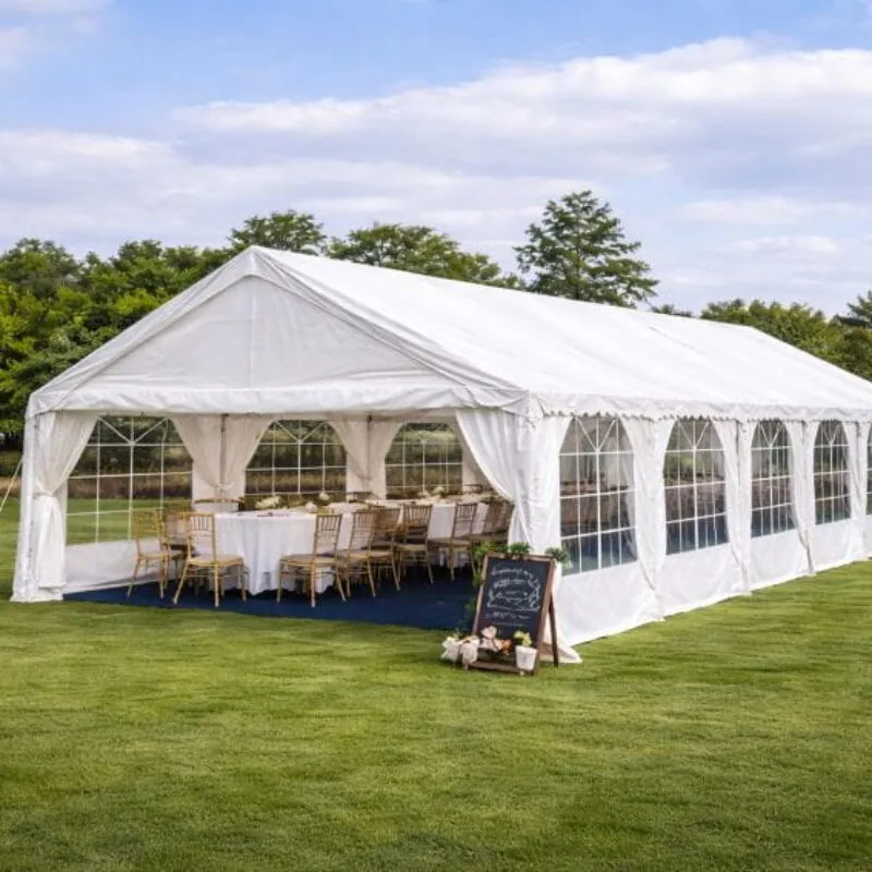 Traditional Marquee Hire – Size and Layout Example Traditional marquee hire setup in Essex showing size and layout for event pricing