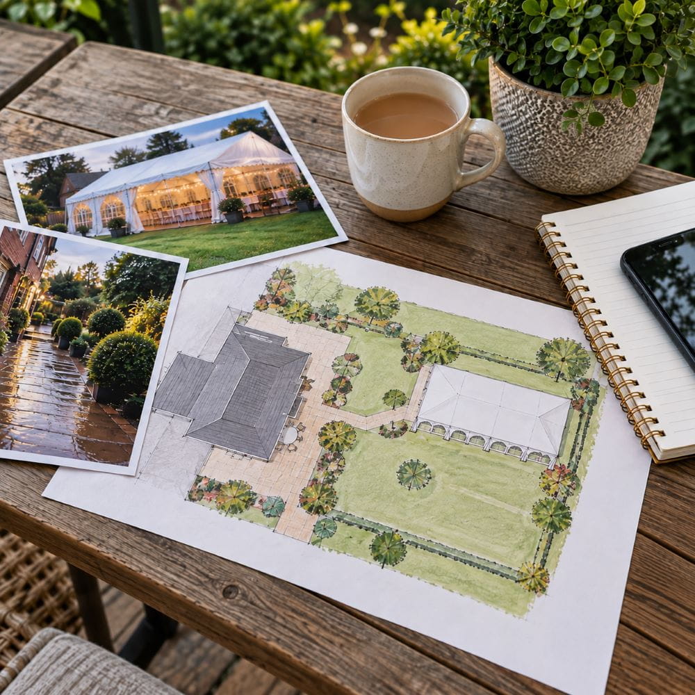 Planning guest routes between a house, garden and marquee